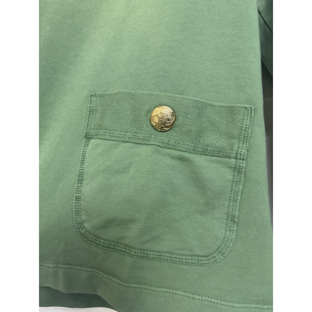 Prairie Cotton Green V-Neck Abstract Long Sleeve Top L Pocket USA Made Minimal - Picture 6 of 7